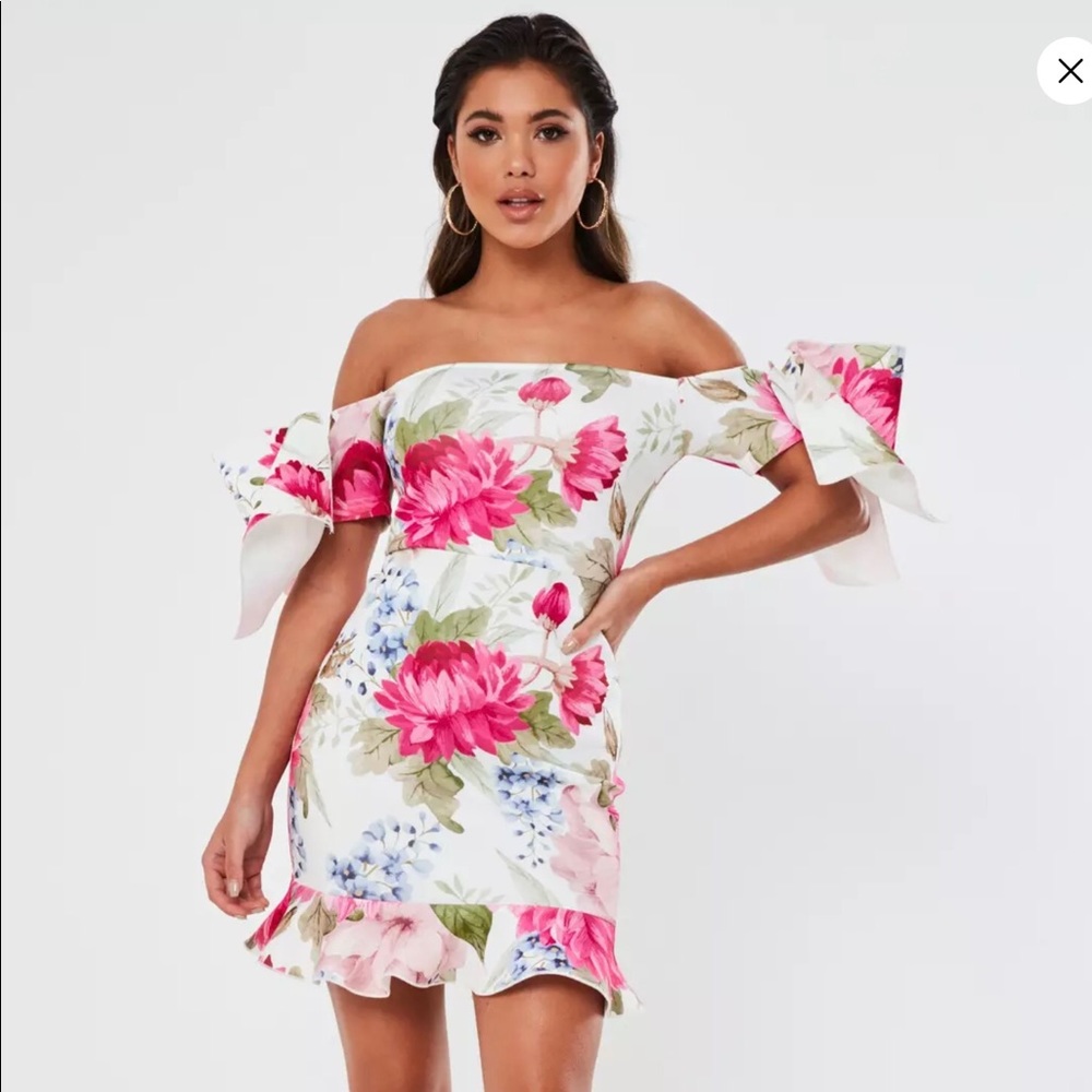 Missguided Floral Scuba Ruffle Bow Mini Dress 4